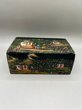 Hand Painted Signed Wooden Box Made In Haiti Jewelry Trinket Lacquered Box 6”